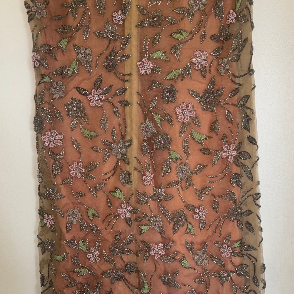 Stunning Vintage handmade Peach Floral with Sheer Beaded Overlay - Picture 6 of 16